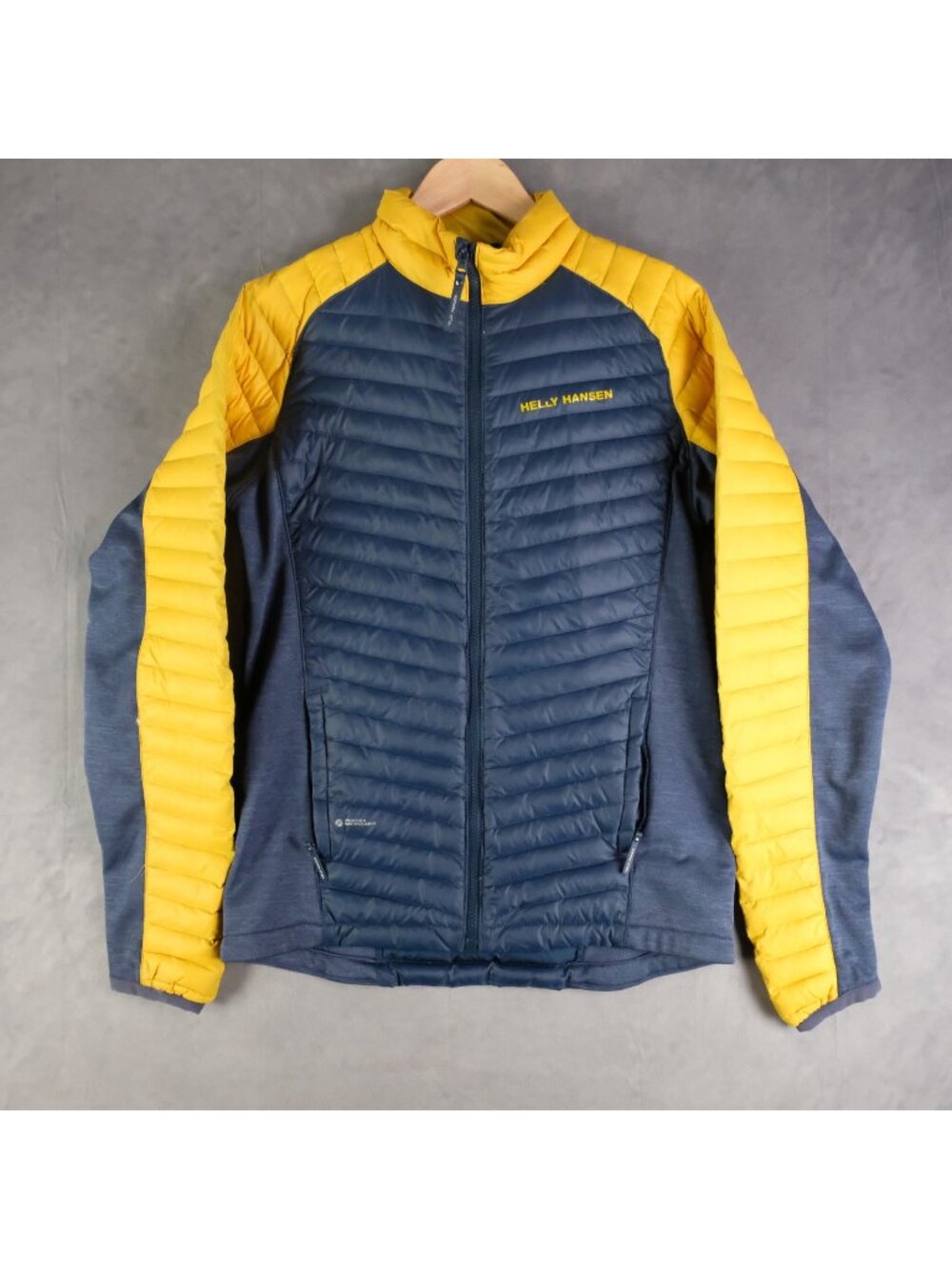Helly Hansen Jacket Mens Medium Blue Yellow Verglas Pertex Microlight Goose Down